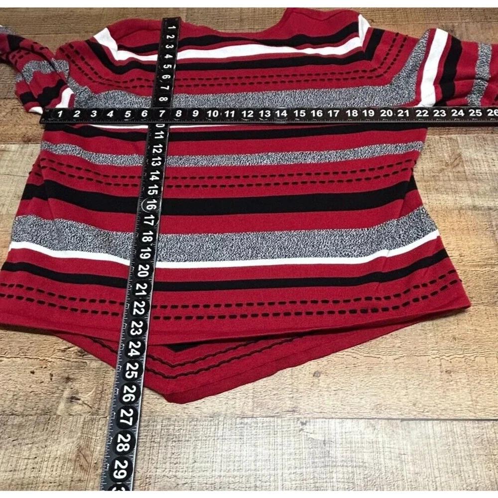 Alfred Dunner Sweater Womens XL Red Gray‎ Stripe Pullover 3/4 Sleeve Round Neck